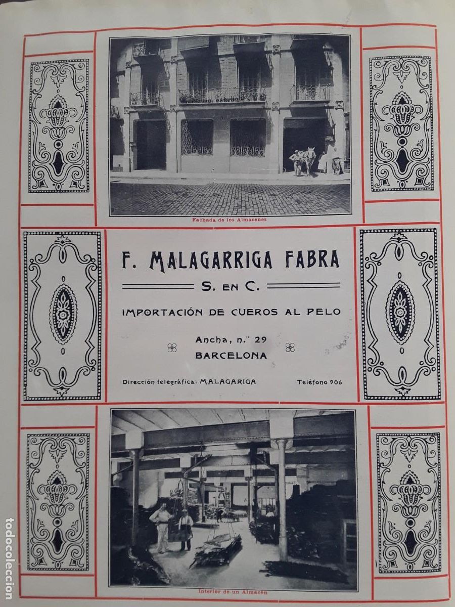 Coleccionismo de carteles: F.MALAGARRIGA FABRA IMPORTACION CUEROS AL PELO BARCELONA MEDIAS 23 X 30 CM HOJA A&Ntilde;O 1913