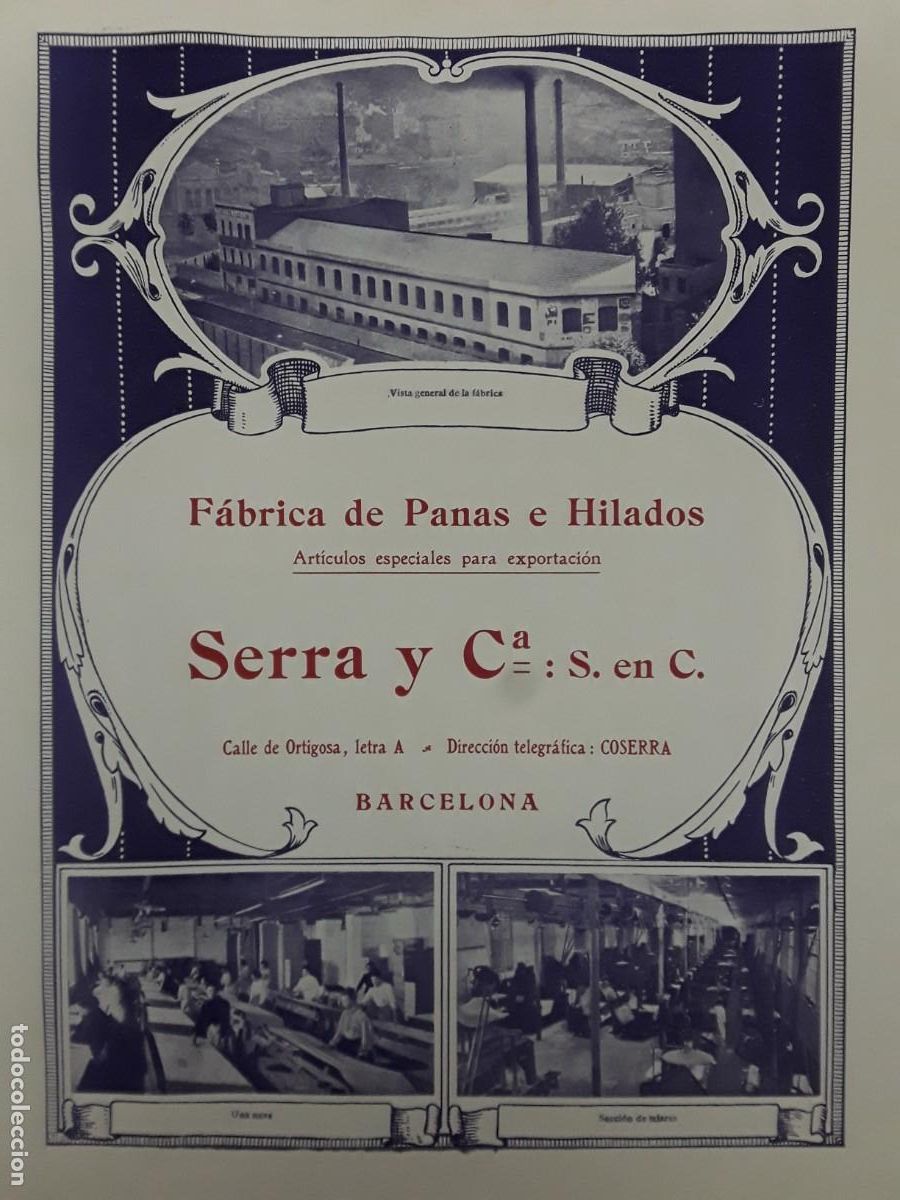 Collectionnisme d'affiches: FABRICA PANAS HILADOS SERRA Y C&ordf; BARCELONA MEDIDAS 23 X 30 CM HOJA A&Ntilde;O 1913