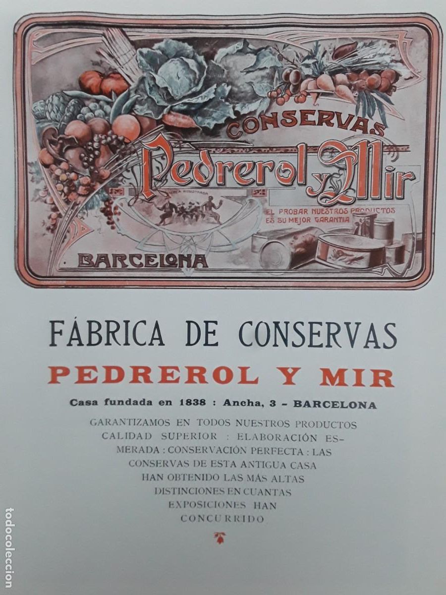 Collezionismo di affissi: FABRICA DE CONSERVAS PEDREROL Y MIR BARCELONA MEDIDAS 23 X 30 CM HOJA A&Ntilde;O 1913
