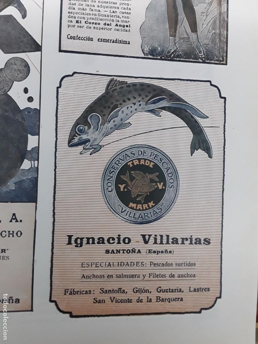 Poster collecting: CONSERVAS DE PESCADO IGNACIO VILLARIAS SANTO&Ntilde;A GIJON GUETARIA LASTRES S.VICENTE BARQUERA HOJA 1920