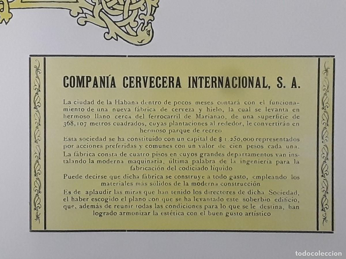 Coleccionismo de carteles: COMPA&Ntilde;IA CERVECERA INTERNACIONAL S.A. LA HABANA CUBA HOJA A&Ntilde;O 1913