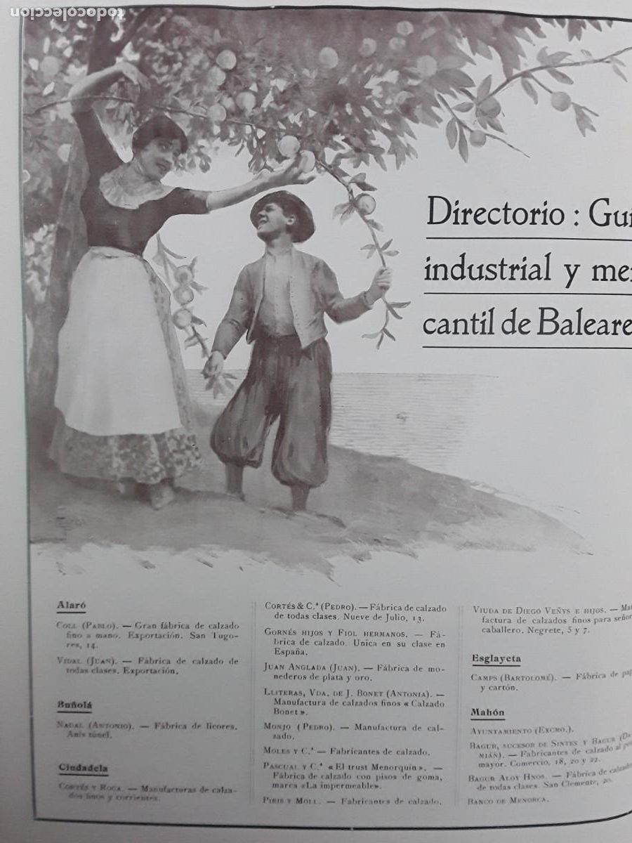 Collectionnisme d'affiches: GUIA INDUSTRIAL Y MERCANTIL BALEARES ALARO BU&Ntilde;OLA CIUTADELA MAHON PALMA MIRAMAR 2 HOJAS A&Ntilde;O 1913