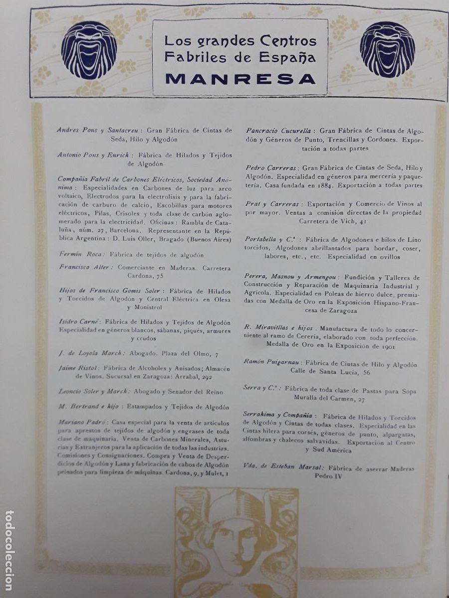 Collectionnisme d'affiches: MANRESA PRINCIPALES NEGOCIOS Y EMPRESAS MEDIDAS 23 X 30 HOJA A&Ntilde;O 1913