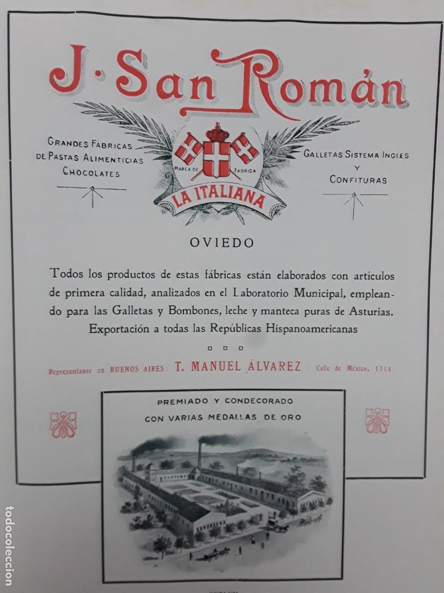 Collectionnisme d'affiches: GRANDES FABRICAS PASTAS ALIMENTICIAS CHOCOLATES J,SAN ROMAN OVIEDO MEDIDAS 23 X 30 HOJA A&Ntilde;O 1913