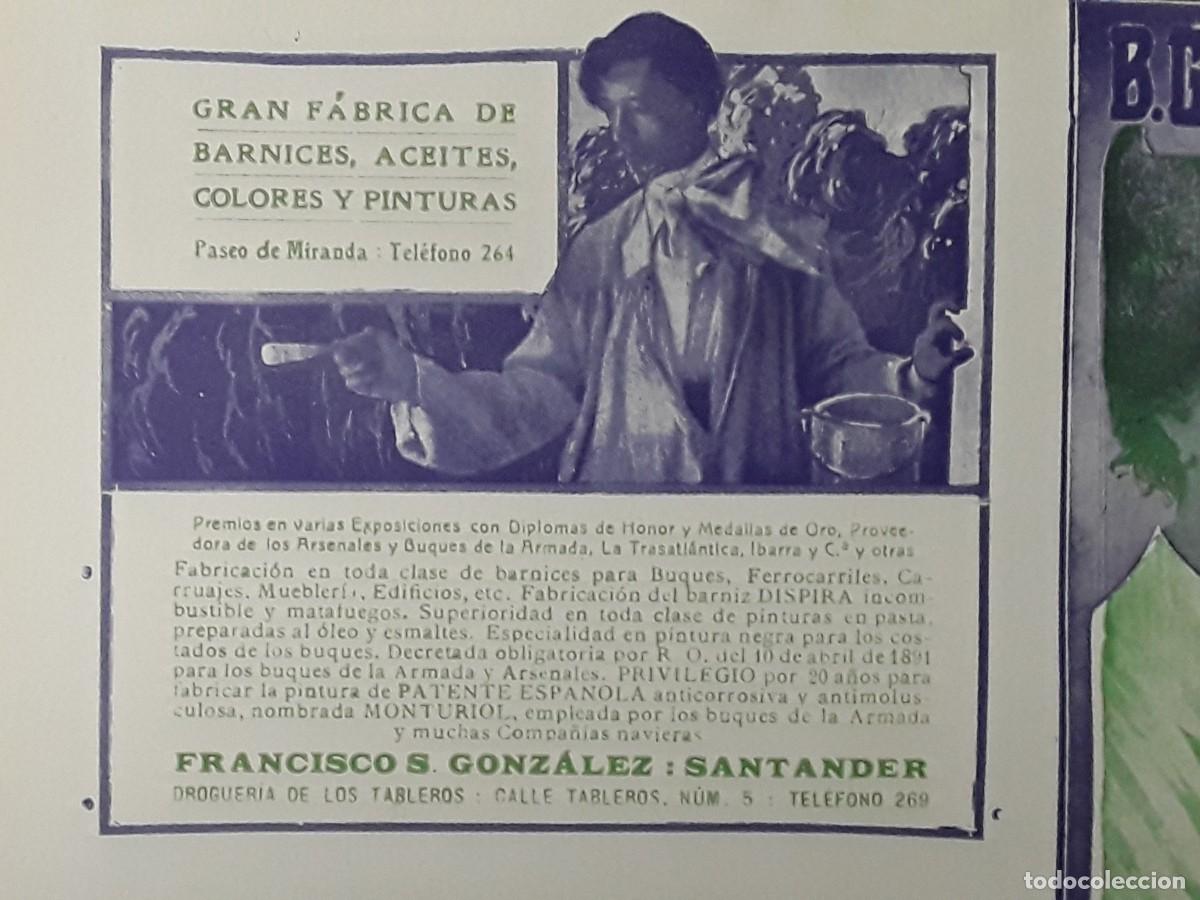 Coleccionismo de carteles: GRAN FABRICA BARNICES ACEITES COLORES PINTURAS FRANCISCO S.GONZALEZ SANTANDER HOJA A&Ntilde;O 1913