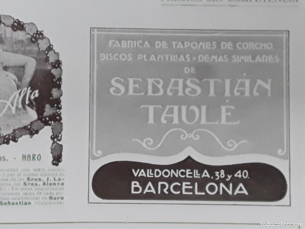 Coleccionismo de carteles: FABRICA TAPONES CORCHO DISCOS PLANTILLAS DE SEBASTIAN TAULE BARCELONA HOJA A&Ntilde;O 1913