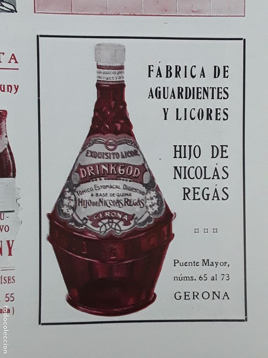 Collectionnisme d'affiches: FABRICA AGUARDIENTES LICORES HIJO NICOLAS REGAS GERONA GIRONA HOJA A&Ntilde;O 1913
