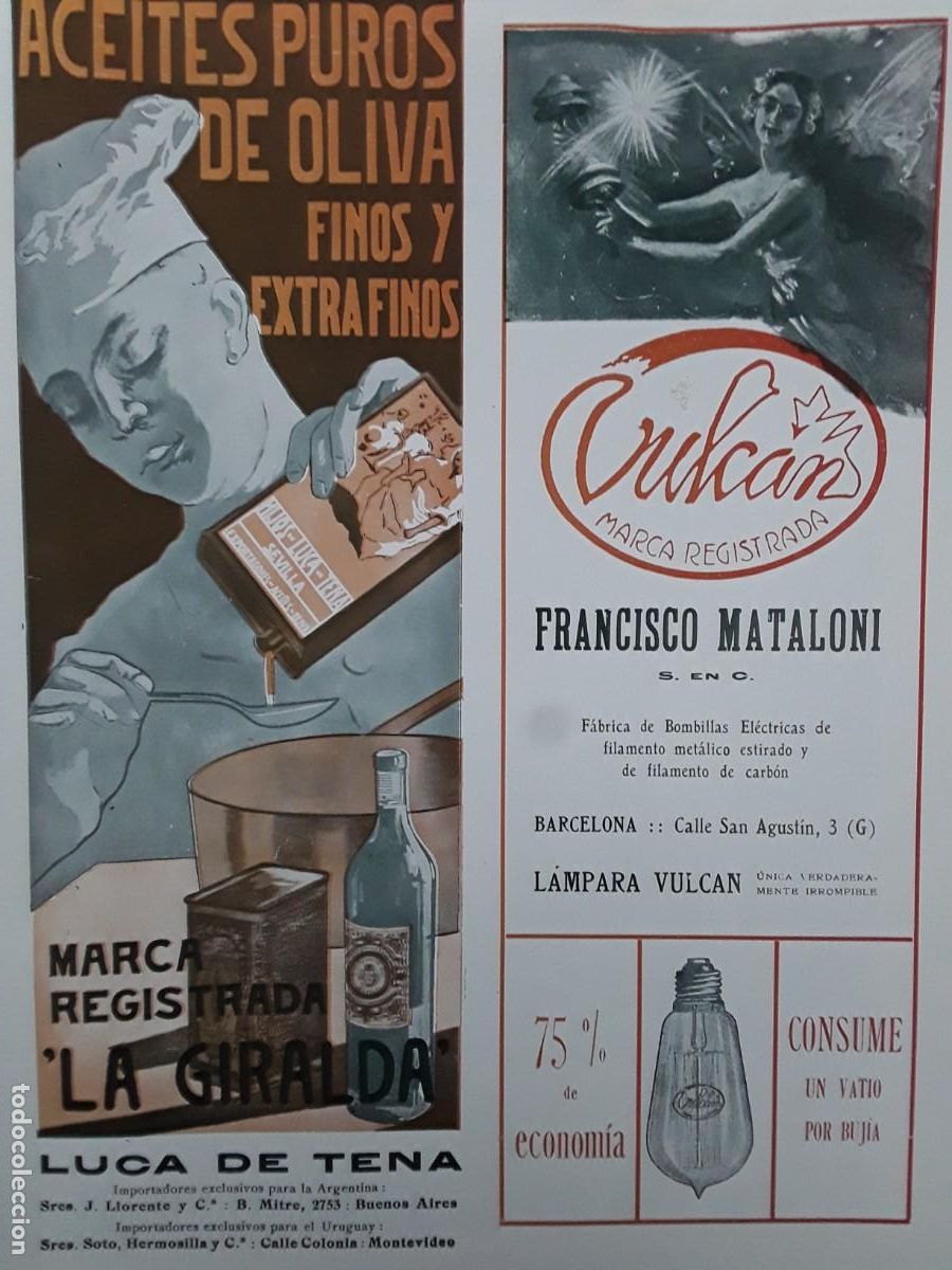 Coleccionismo de carteles: FABRICA DE BOMBILLAS ELECTRICAS FRANCISCO MATALONI BARCELONA MARCA VULCANO HOJA 1913