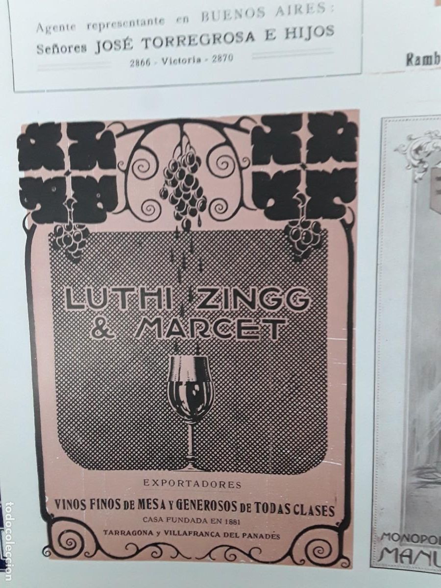 Coleccionismo de carteles: LUTHI ZINGG & MARCET EXPORTADORES VINOS FINOS MESA VILLAFRANCA DEL PANADES HOJA A&Ntilde;O 1913