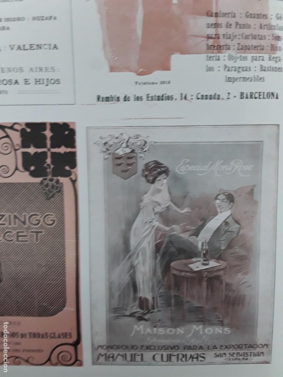 Coleccionismo de carteles: MAISON MONS ESPECIAL MONS ROSE MANUEL CUERVAS SAN SEBASTIAN HOJA A&Ntilde;O 1913