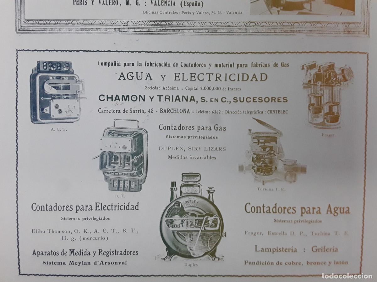 Colecionismo de cartazes: C&ordf; FABRICACION CONTADORES MATERIAL FABRICAS GAS AGUA CHAMON Y TRIANA BARCELONA HOJA A&Ntilde;O 1913