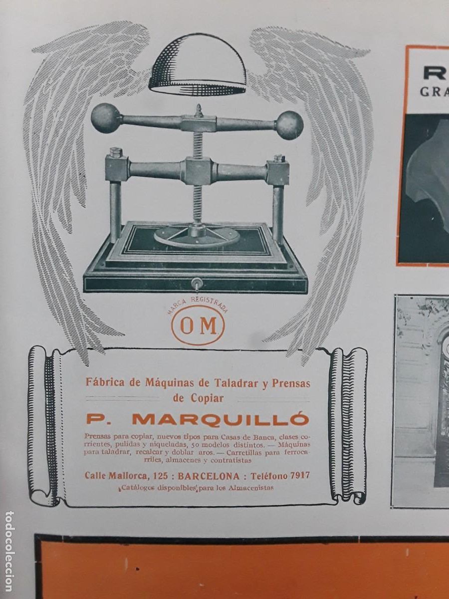 Coleccionismo de carteles: FABRICA MAQUINAS TALADRAR Y PRENSAS DE COPIAR P.MARQUILLO BARCELONA HOJA PUBLICIDAD A&Ntilde;O 1913