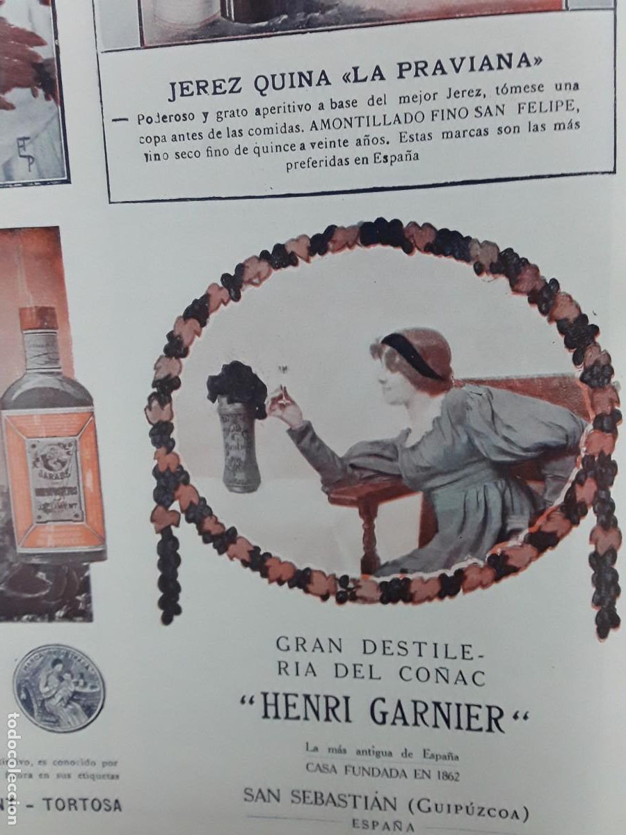 Collectionnisme d'affiches: GRAN DESTILERIA CO&Ntilde;AC HENRI GARNIER SAN SEBASTIAN GUIPUZCOA HOJA PUBLICIDAD A&Ntilde;O 1913