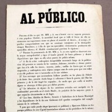 Coleccionismo de carteles: JOSE PARLADÉ - 1845 - VISITA DEL REY A BARCELONA - BANDO MUNICIPAL