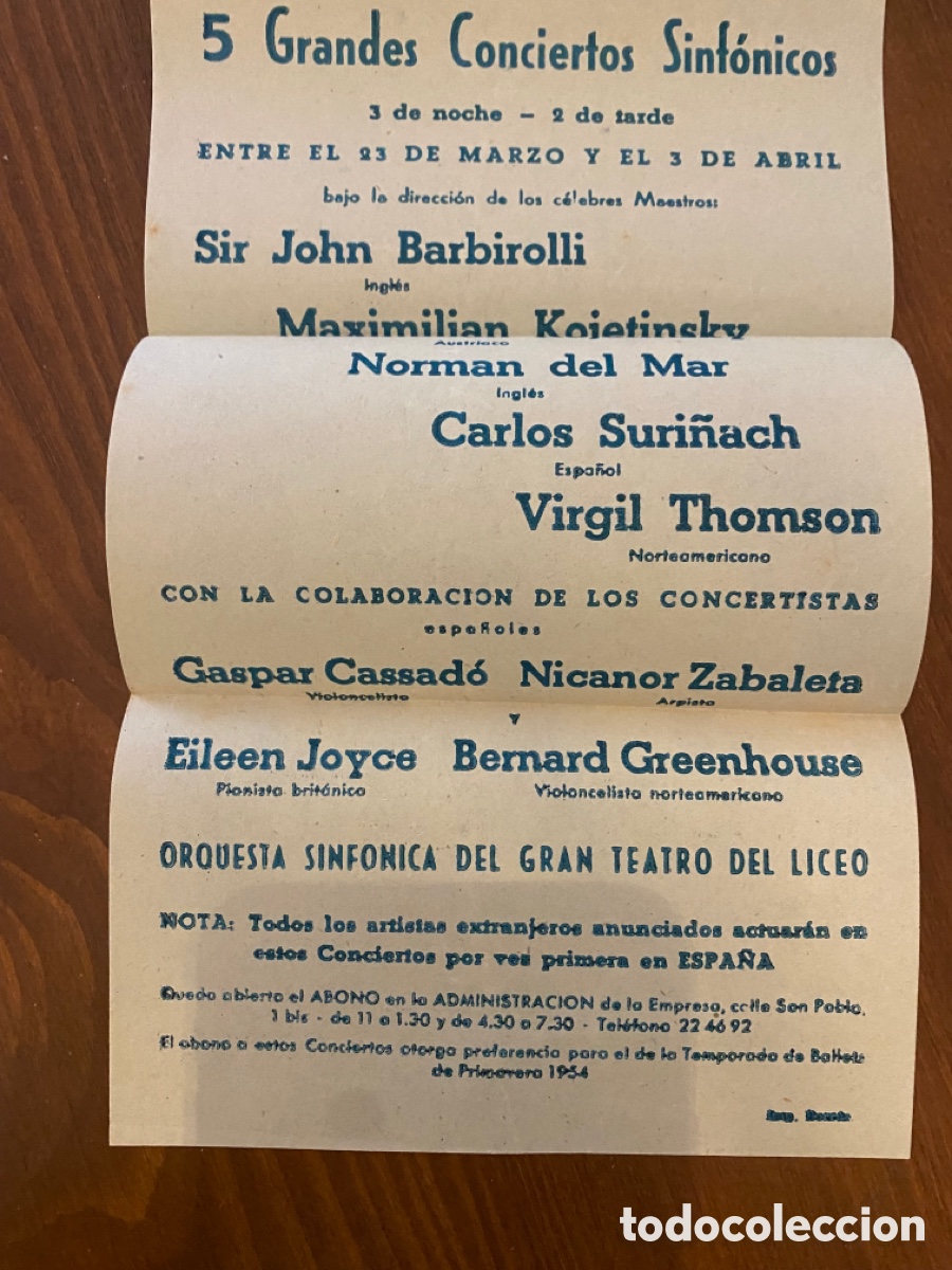 Coleccionismo de carteles: CARTEL PROGRAMA 1954 GRAN TEATRO DEL LICEO - Foto 3