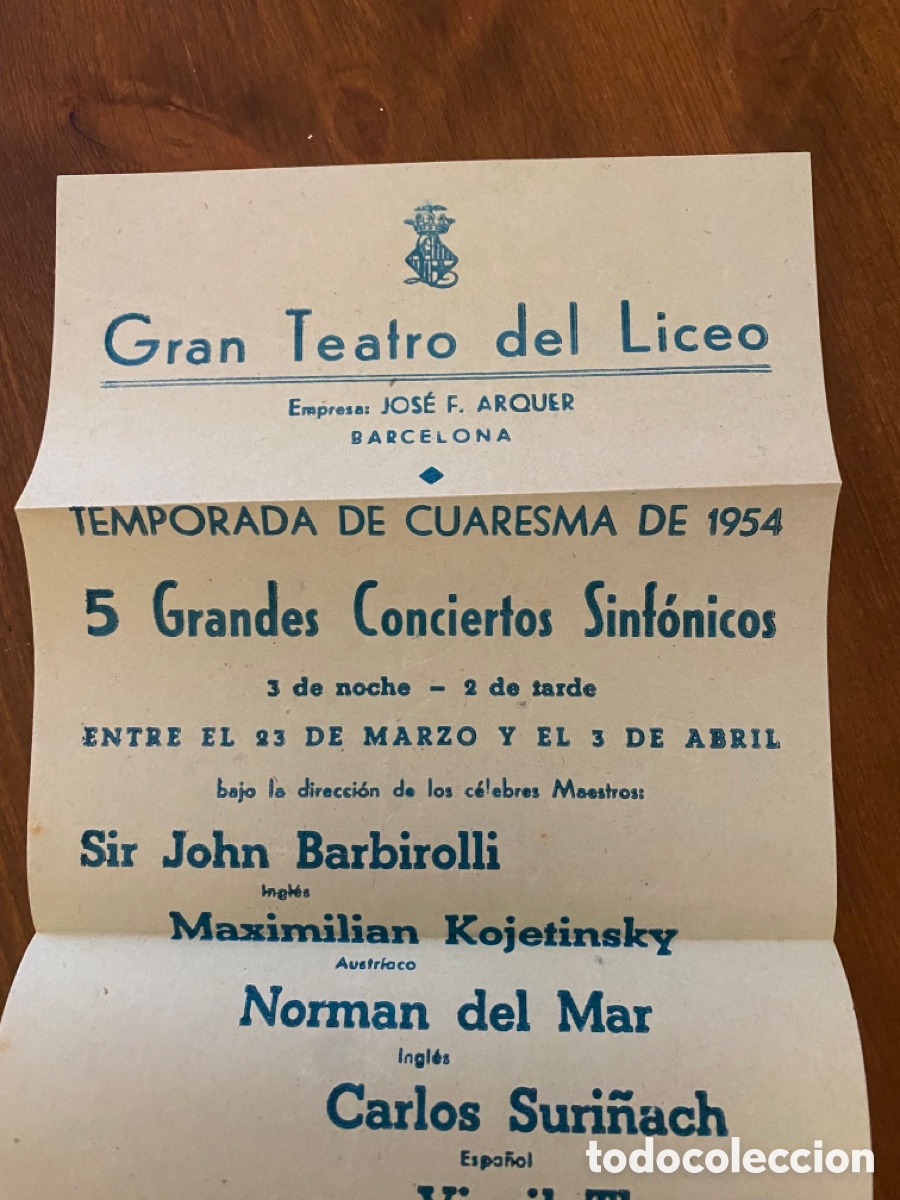 Coleccionismo de carteles: CARTEL PROGRAMA 1954 GRAN TEATRO DEL LICEO - Foto 2