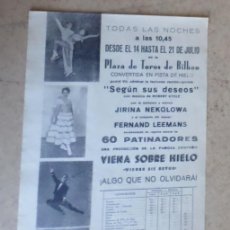 Coleccionismo de carteles: MINI CARTEL FESTIVAL VIENA SOBRE HIELO PLAZA DE TOROS DE BILBAO JIRINA NEKOLOWA – FERNAND LEEMANS …