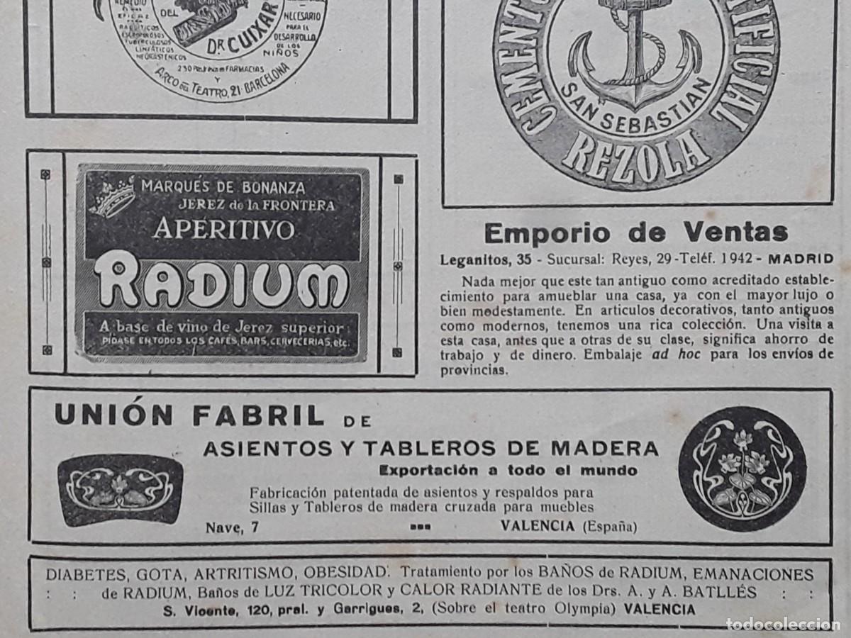 Colecionismo de cartazes: UNION FABRIL ASIENTOS TABLEROS MADERA VALENCIA / RADIUM APERITIVO JEREZ HOJA REVISTA A&Ntilde;O 1919