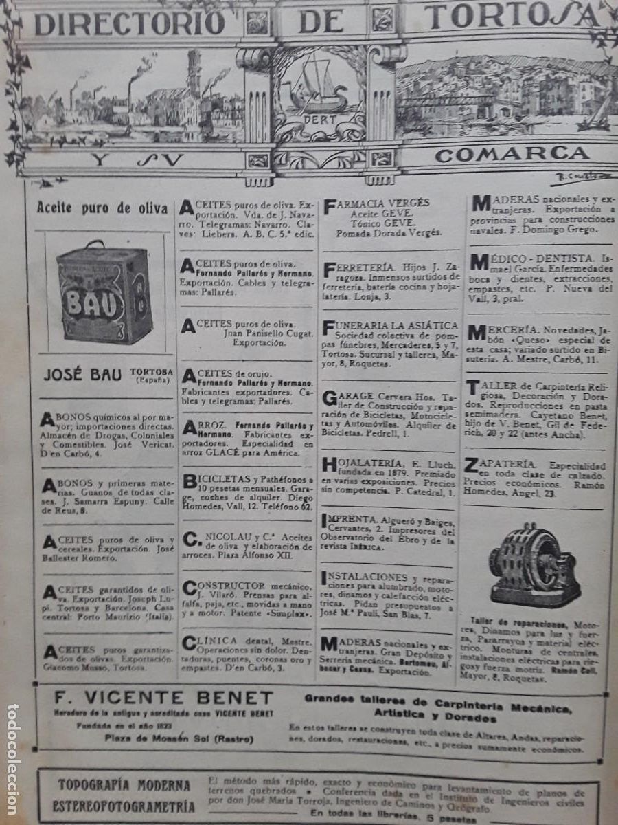Colecionismo de cartazes: DIRECTORIO DE TORTOSA PRINCIPALES INDUSTRIAS Y COMERCIOS ACEITES ARROZ HOJA A&Ntilde;O 1919