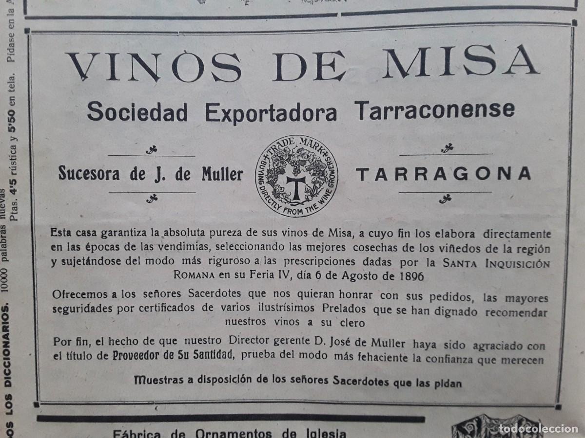Coleccionismo de carteles: VINOS DE MISA SOCIEDAD EXPORTADORA TARRACONENSE SUCESORA DE J.DE MULLER TARRAGONA HOJA A&Ntilde;O 1919
