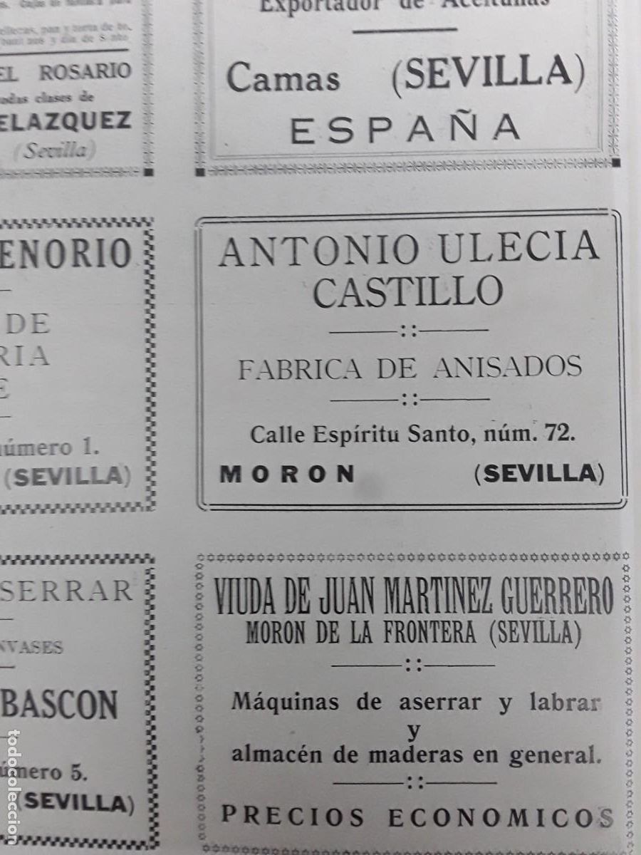 Colecionismo de cartazes: FABRICA ANISADOS ANTONIO ULECIA CASTILLO ANIS MORON SEVILLA HOJA 1928
