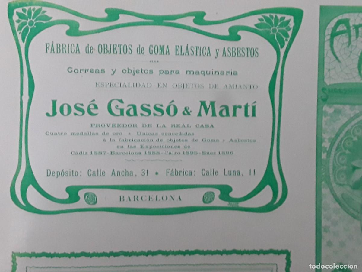 Coleccionismo de carteles: FABRICA OBJETOS GOMA ELASTICA Y ABESTOS AMIANTO JOSE GASSO & MARTI BARCELONA HOJA A&Ntilde;O 1902