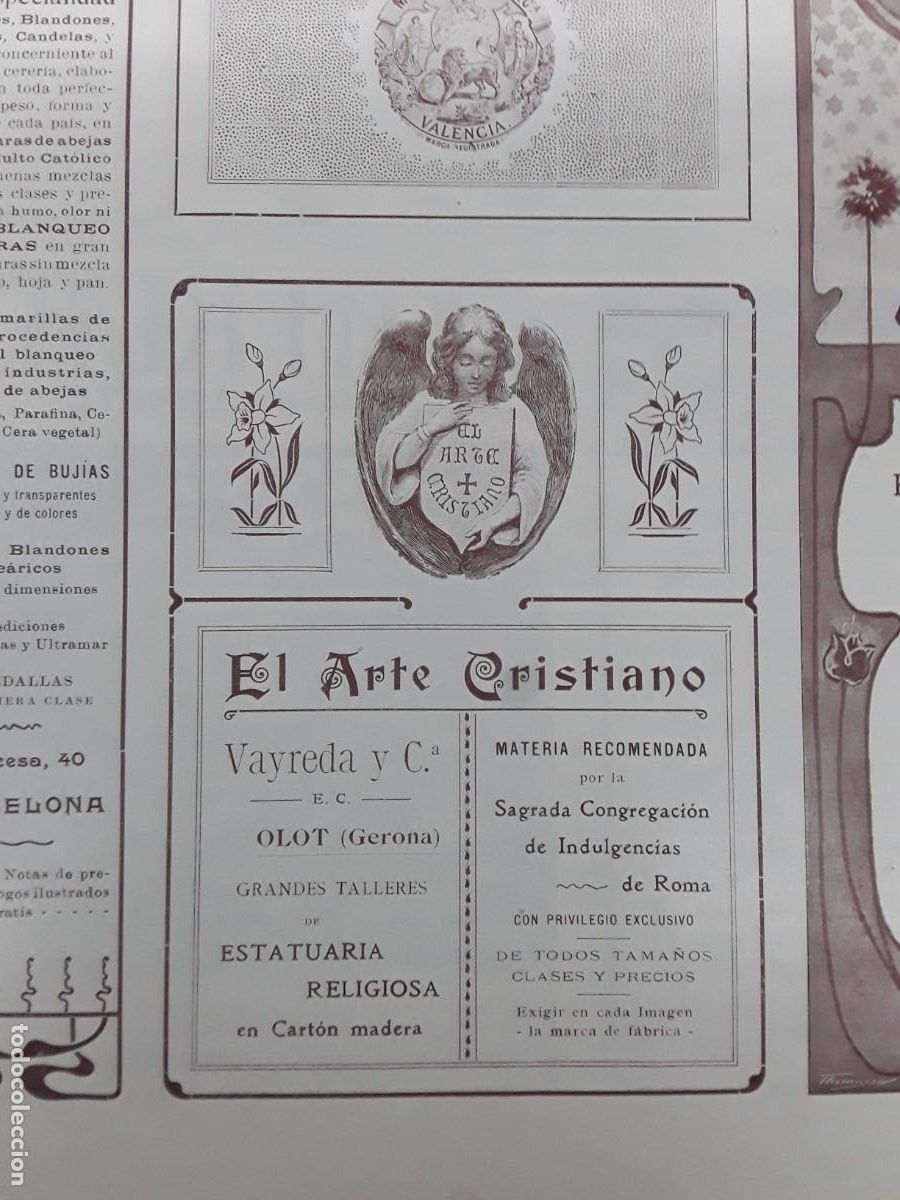 Colecionismo de cartazes: EL ARTE CRISTIANO VAYREDA Y C&ordf; OLOT TALLERES ESTATUARIA RELIGIOSA EN CARTON MADERA HOJA A&Ntilde;O 1902