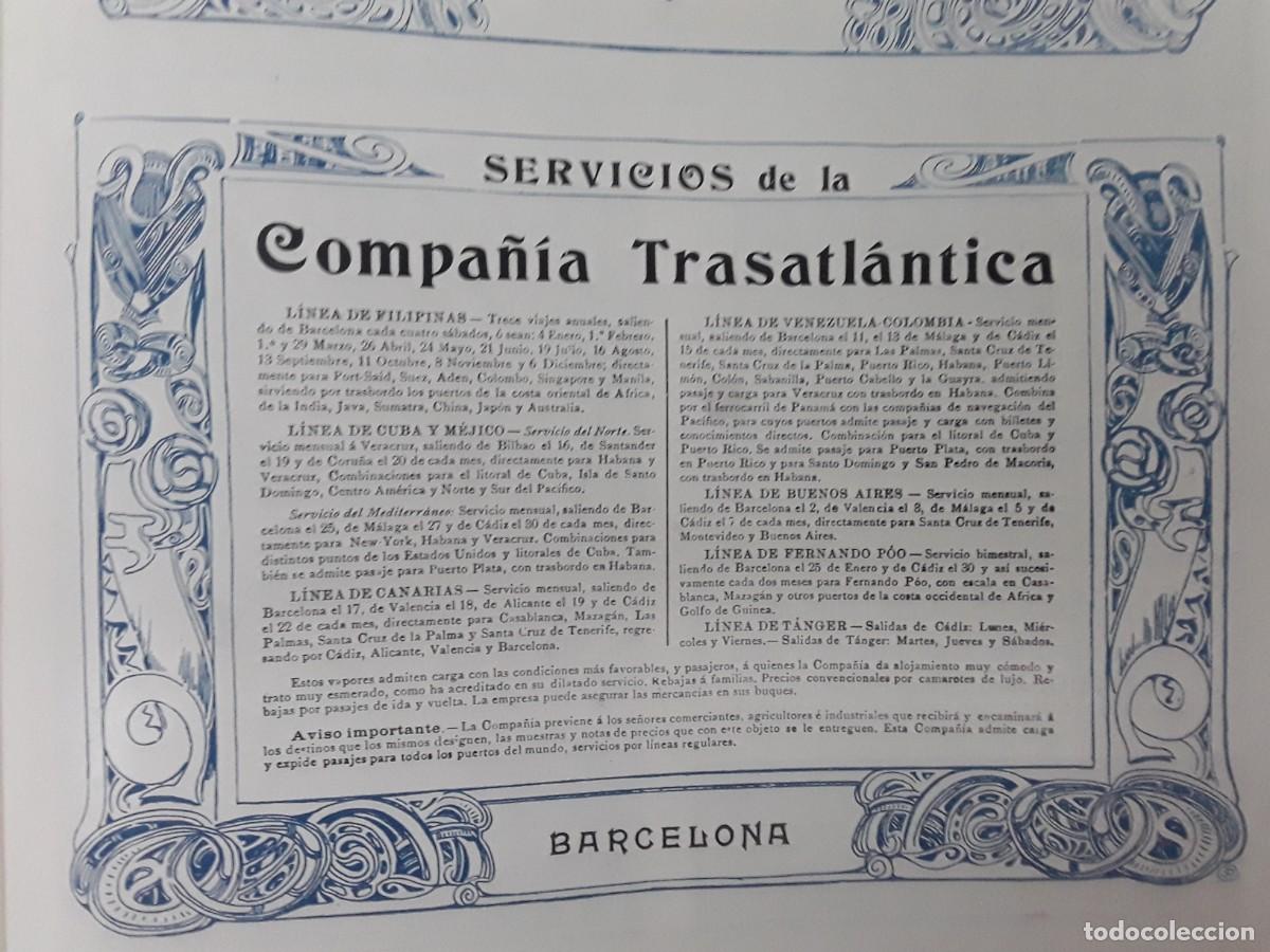 Coleccionismo de carteles: SERVICIOS DE LA COMPA&Ntilde;IA TRASATLANTICA DE BARCELONA LINEAS VAPORES HOJA REVISTA A&Ntilde;O 1902