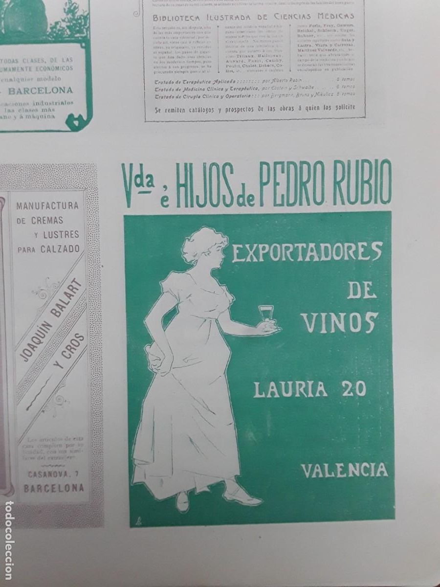 Colecionismo de cartazes: VIUDA E HIJOS DE PEDRO RUBIO EXPORTADORES DE VINOS VALENCIA HOJA REVISTA A&Ntilde;O 1902