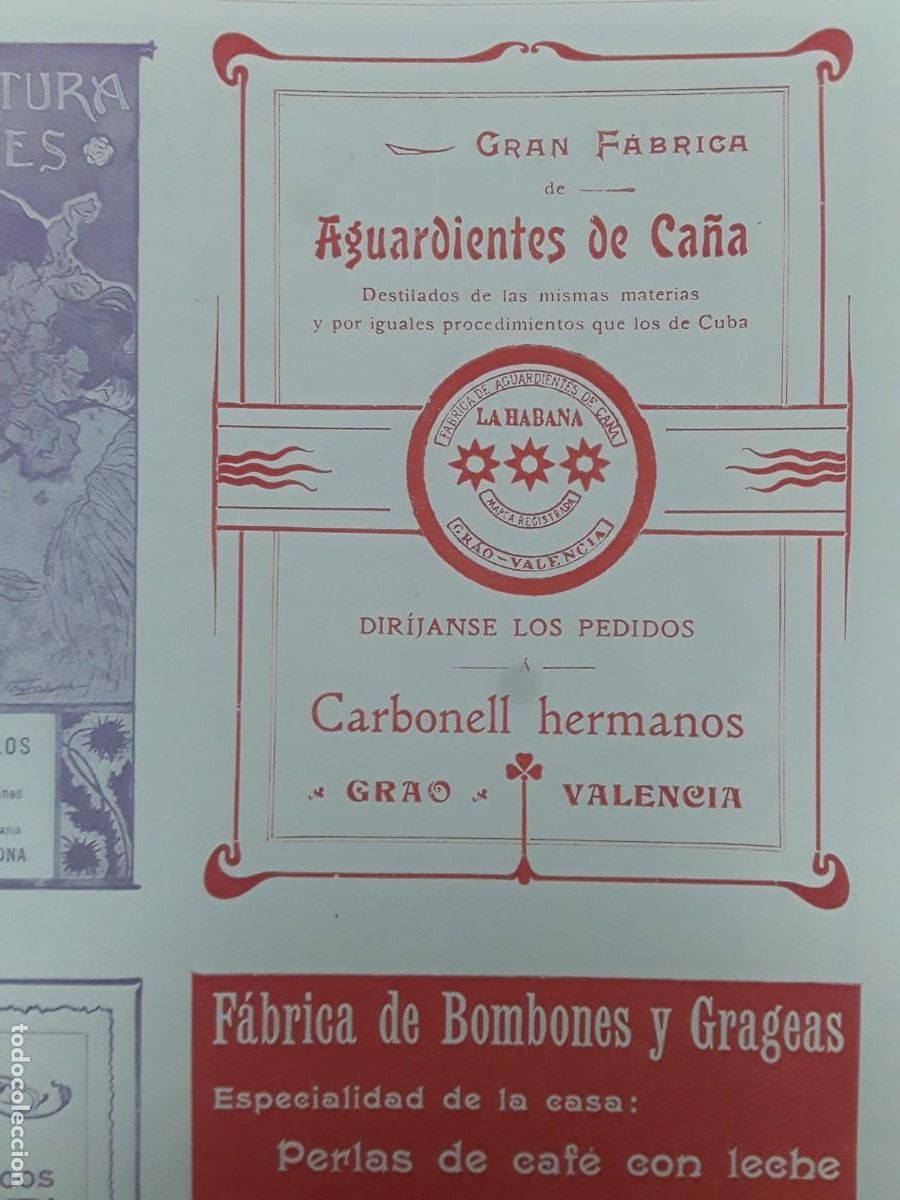 Coleccionismo de carteles: GRAN FABRICA AGUARDIENTE DE CA&Ntilde;A LA HABANA CARBONELL HERMANOS GRAO VALENCIA HOJA A&Ntilde;O 1902