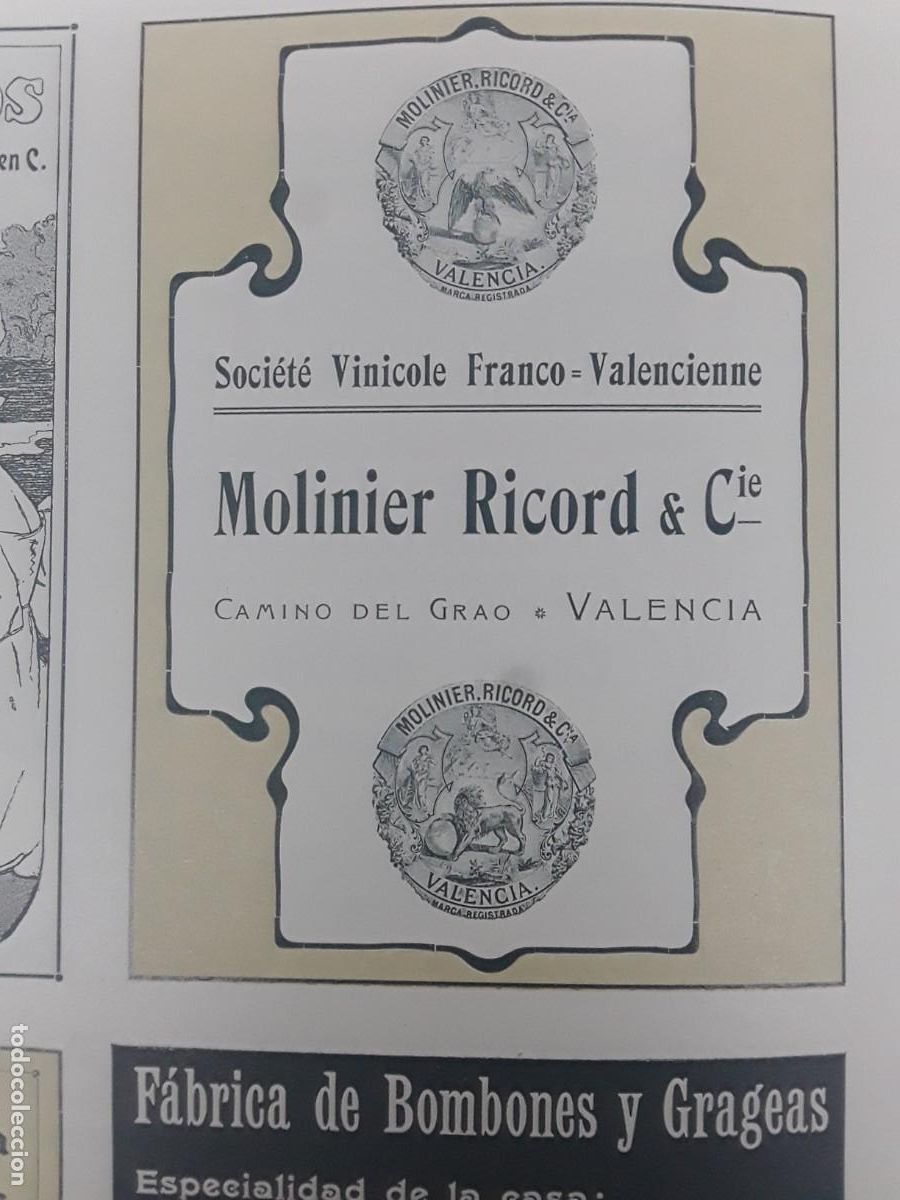 Colecionismo de cartazes: SOCIETE VINICOLE FRANCO-VALENCIENNE MOLINIER RICORD & C&ordf; CAMINO DEL GRAO VALENCIA HOJA A&Ntilde;O 1902