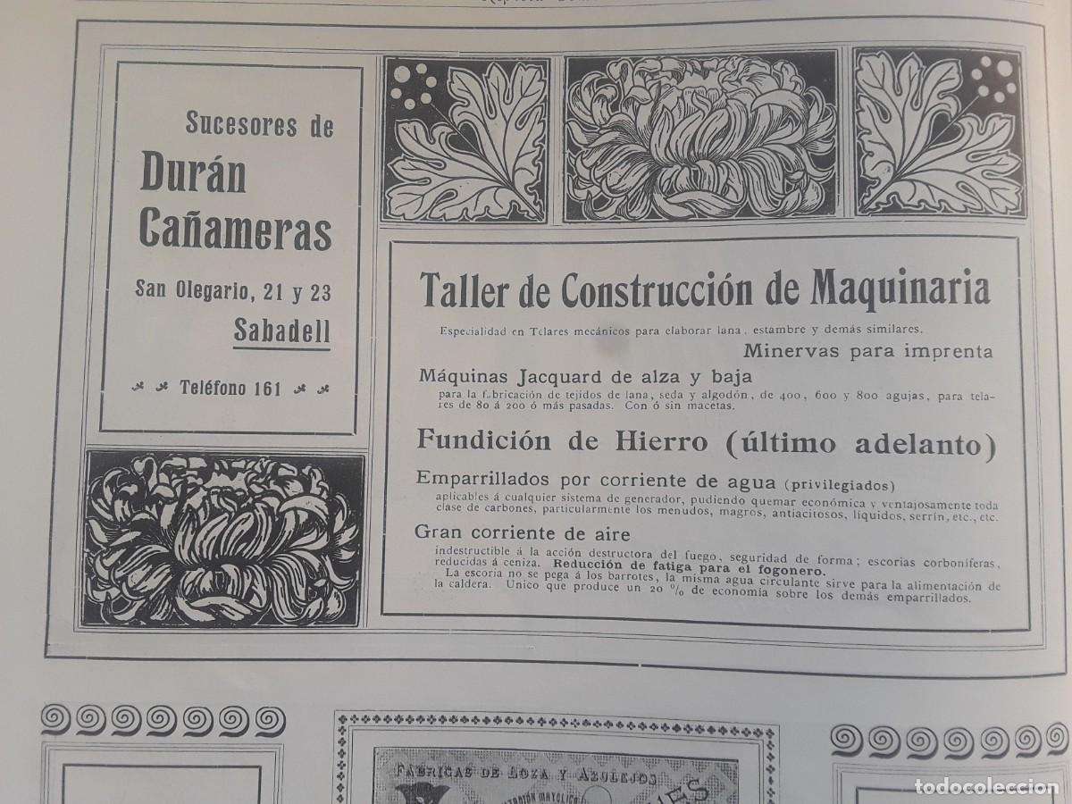 Coleccionismo de carteles: TALLER CONSTRUCCION MAQUINARIA SUCESORES DE DURAN CA&Ntilde;AMERAS SABADELL FUNDICION HOJA REVISTA A&Ntilde;O 1902