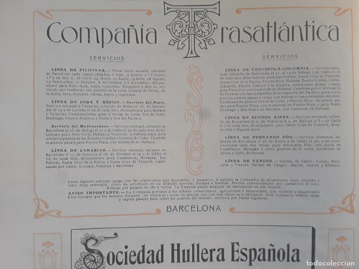 Coleccionismo de carteles: COMPA&Ntilde;IA TRASATLANTICA BARCELONA LINEAS NAVIERAS SERVICIOS VAPORES HOJA A&Ntilde;O 1902