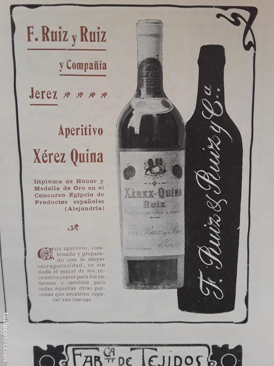 Coleccionismo de carteles: F.RUIZ Y RUIZ C&ordf; JEREZ FRONTERA APERITIVO XEREZ QUINA HOJA REVISTA A&Ntilde;O 1903
