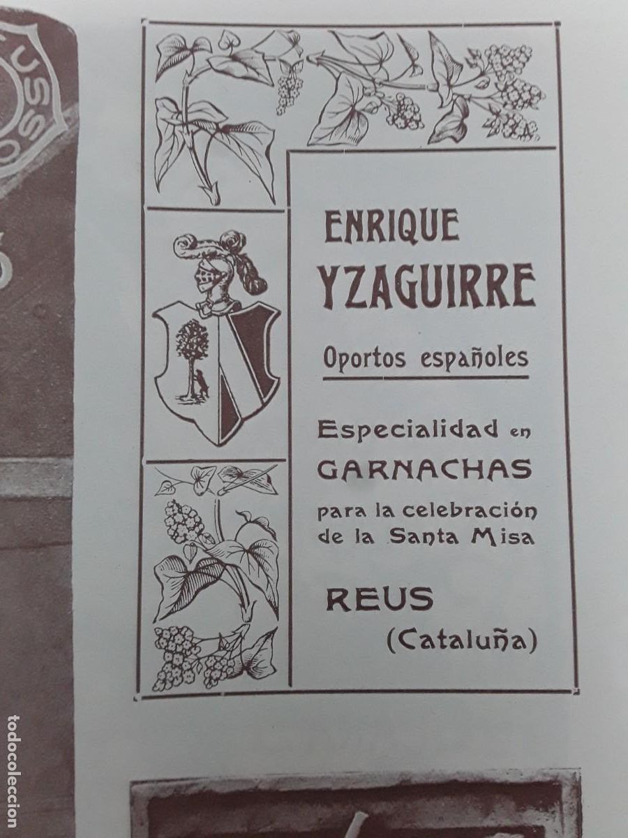 Coleccionismo de carteles: ENRIQUE IZAGUIRRE OPORTOS ESPA&Ntilde;OLES GARNACHAS CELEBRACION SANTA MISA REUS VINO HOJA A&Ntilde;O 1903