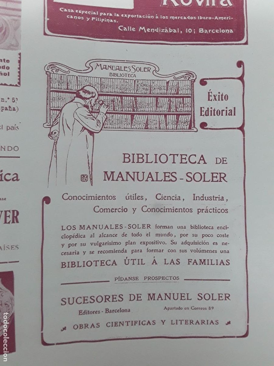Coleccionismo de carteles: BIBLIOTECA DE MANUALES SOLER OBRAS CIENTIFICAS LITERARIAS BARCELONA HOJA PUBLICIDAD A&Ntilde;O 1903