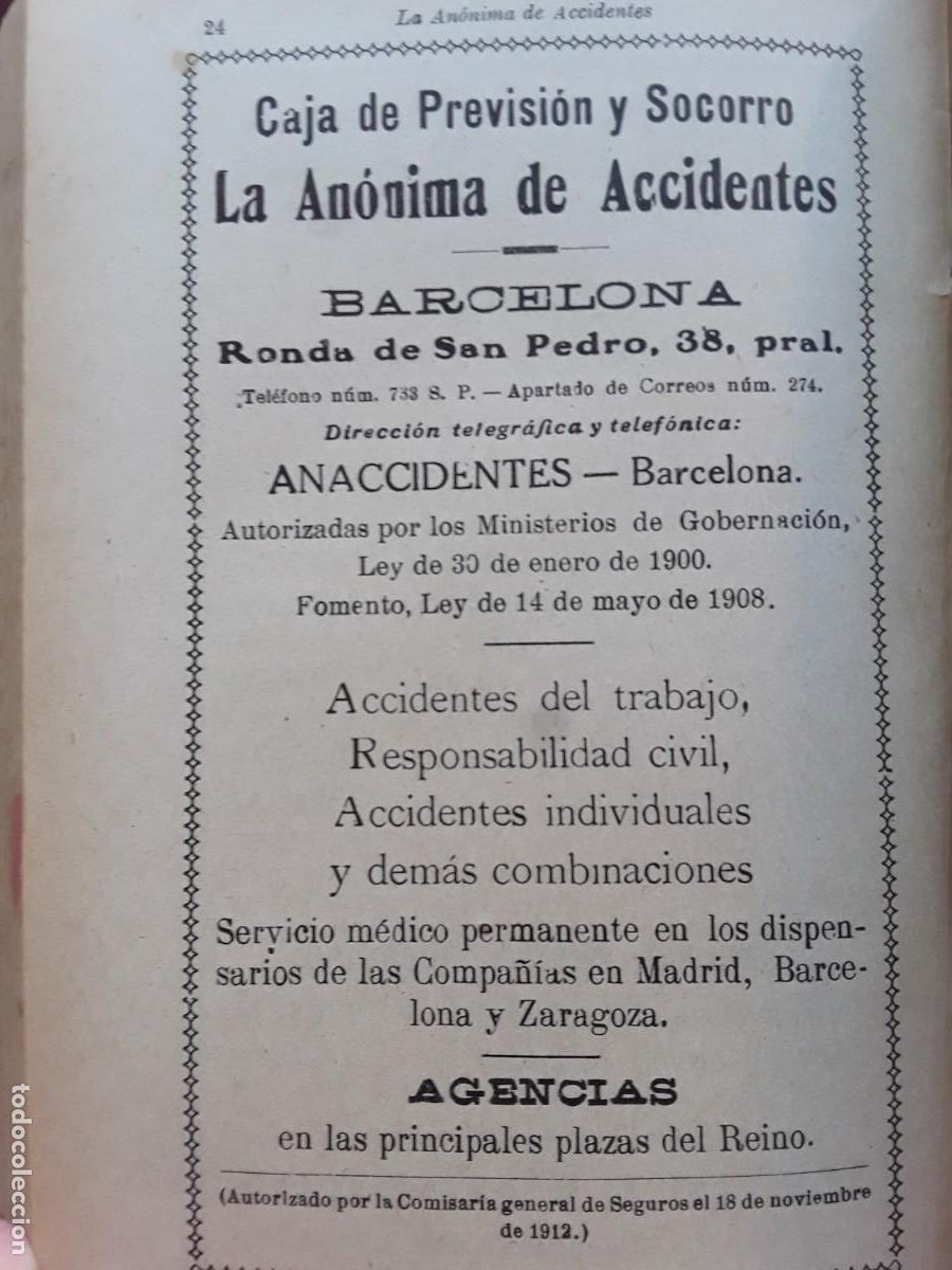 Collezionismo di affissi: CAJA PREVISION SOCORRO LA ANONIMA DE ACCIDENTES BARCELONA / PHOENIX LONDRES 2 HOJAS A&Ntilde;O 1925