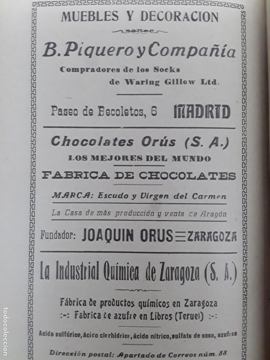 Coleccionismo de carteles: FABRICA DE CHOCOLATES ORUS MARCA ESCUDO Y VIRGEN DEL CARMEN ZARAGOZA HOJA A&Ntilde;O 1925