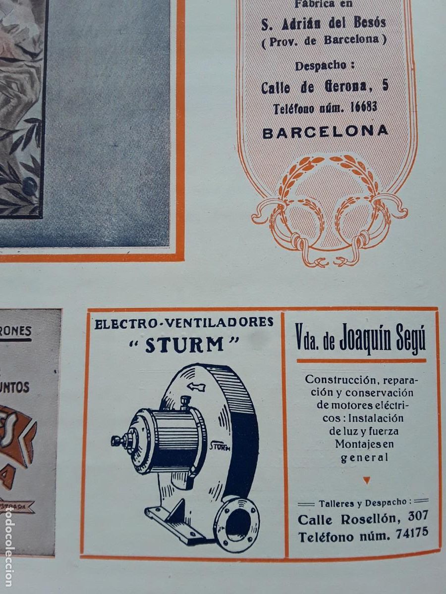 Collezionismo di affissi: ELECTRO VENTILADORES STURM VIUDA DE JOAQUIN SEGU BARCELONA MOTORES ELECTRICOS HOJA A&Ntilde;O 1933