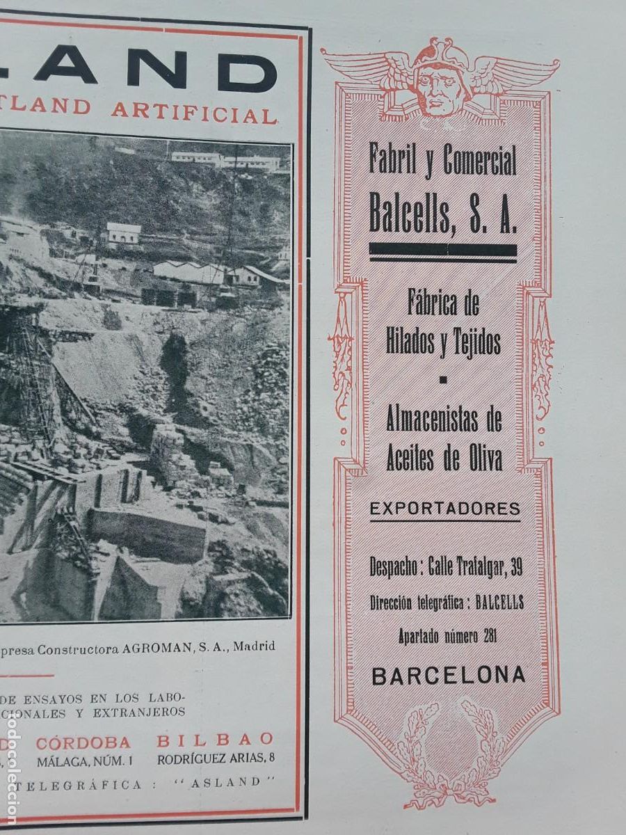 Colecionismo de cartazes: FABRICA HILADOS Y TEJIDOS FABRIL Y COMERCIAL BALCELLS S.A. ALMACENISTAS ACEITE OLIVA HOJA A&Ntilde;O 1933