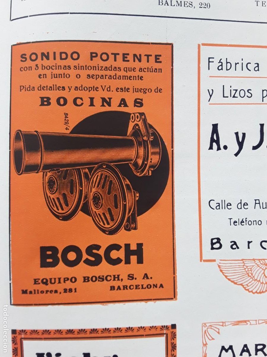 Sammeln von Plakaten: BOCINAS BOSCH BARCELONA SONIDO POTENTE CON 3 BOCINAS SINTONIZADAS BARCELONA HOJA A&Ntilde;O 1933