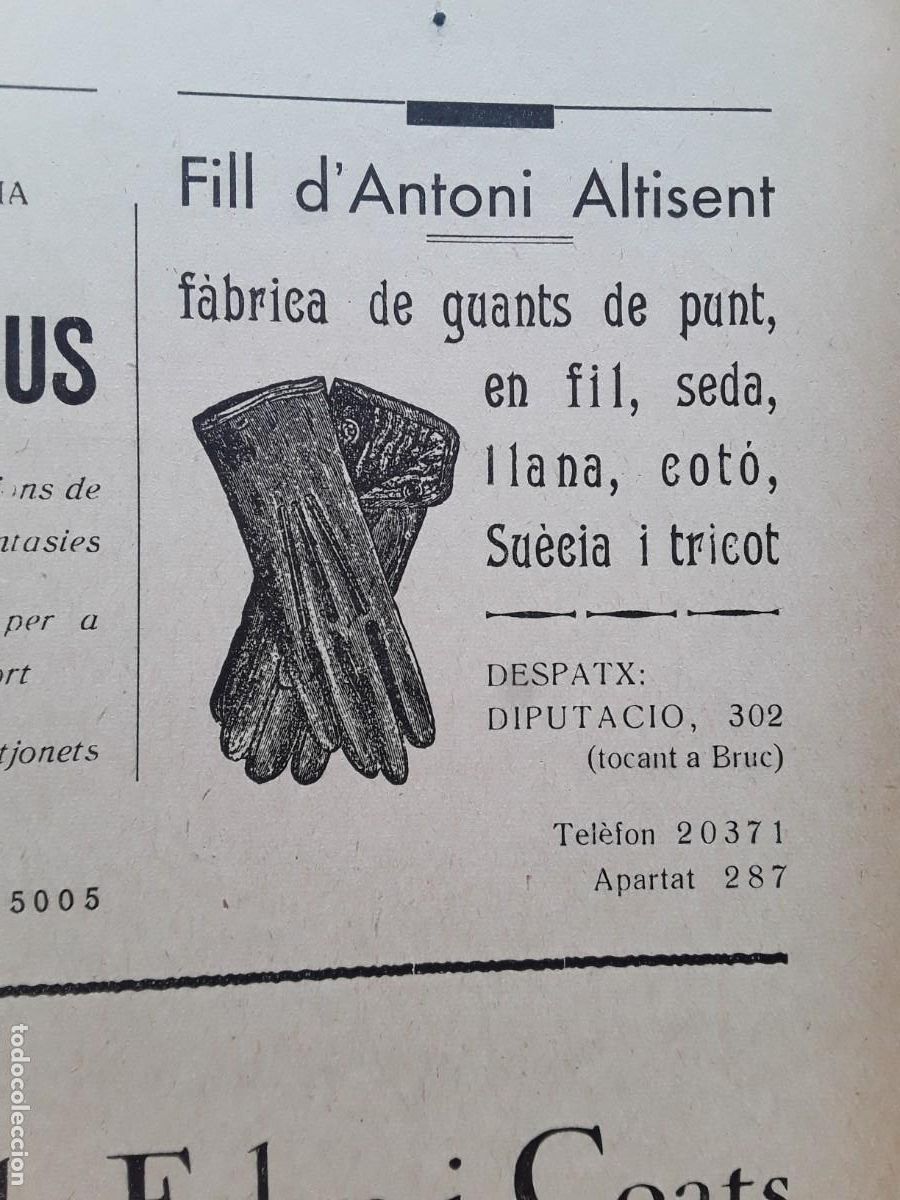 Collectionnisme d'affiches: FABRICA GUANTS PUNT FILL D'ANTONI ALTISENT BARCELONA HOJA A&Ntilde;O 1935