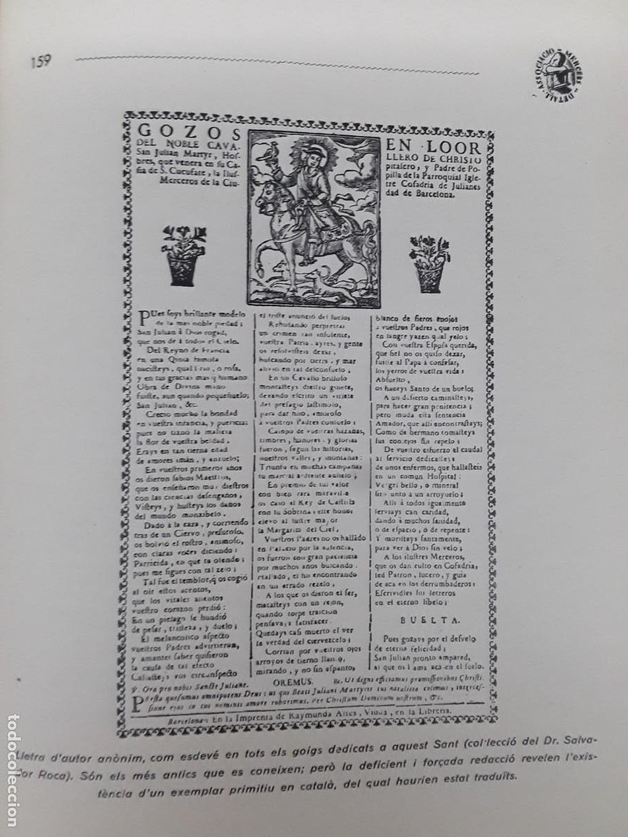 Collezionismo di affissi: GOIGS SANT JULIA PATRO MERCES DE BARCELONA HOJA A&Ntilde;O 1935