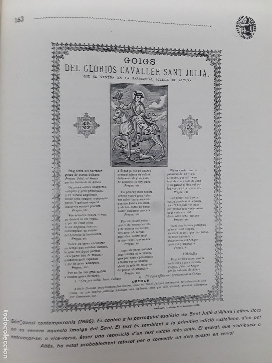 Coleccionismo de carteles: GOIGS DEL GLORIOS CAVALLER SANT JULIA ANY 1886 HOJA A&Ntilde;O 1935