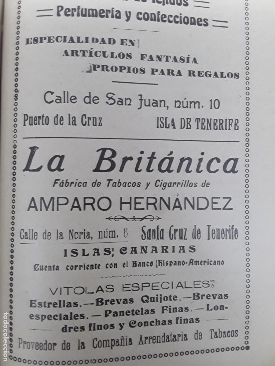 Collezionismo di affissi: FABRICA TABACOS CIGARRILLOS LA BRITANICA DE AMPARO HERNANDEZ SANTA CRUZ DE TENERIFE A&Ntilde;O 1925