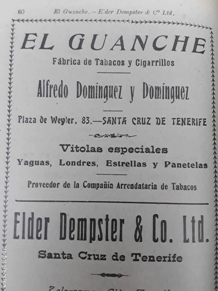 Collectionnisme d'affiches: FABRICA TABACOS CIGARRILLOS EL GUANCHE ALFREDO DOMINGUEZ SANTA CRUZ DE TENERIFE HOJA A&Ntilde;O 1925