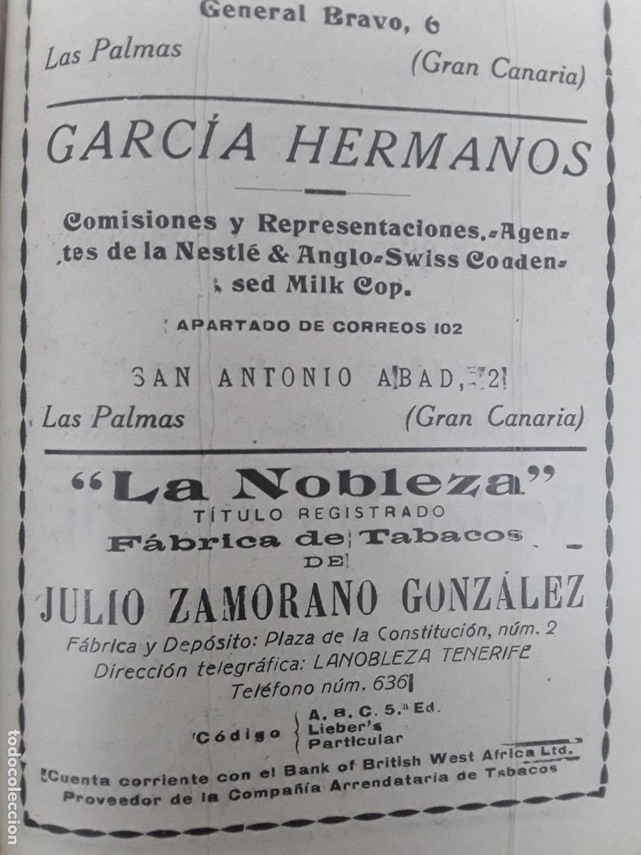 Sammeln von Plakaten: FABRICA DE TABACOS LA NOBLEZA DE JULIO ZAMORANO GONZALEZ TENERIFE HOJA A&Ntilde;O 1925