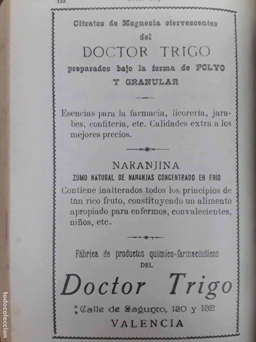 Collezionismo di affissi: FABRICA PRODUCTOS QUIMICO-FARMACEUTICOS DEL DOCTOR TRIGO VALENCIA NARANJINA ZUMO HOJA A&Ntilde;O 1925