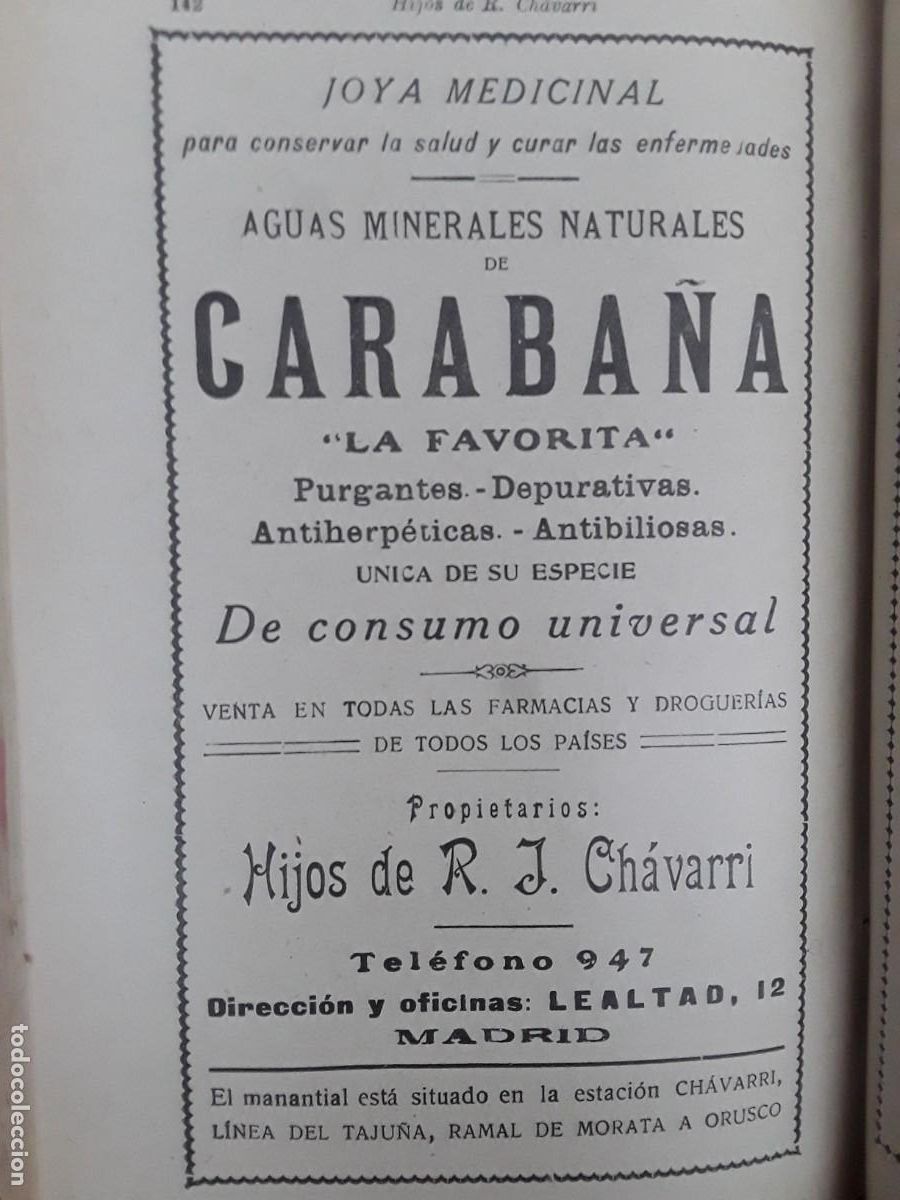 Coleccionismo de carteles: AGUAS MINERALES NATURALES DE CARABA&Ntilde;A LA FAVORITA HIJOS DE R.J.CHAVARRI MADRID HOJA A&Ntilde;O 1925