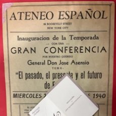 Coleccionismo de carteles: CARTEL REPUBLICANO, ATENEO ESPAÑOL NEW YORK 1940, D. JOSE ASENSIO, CONFERENCIA